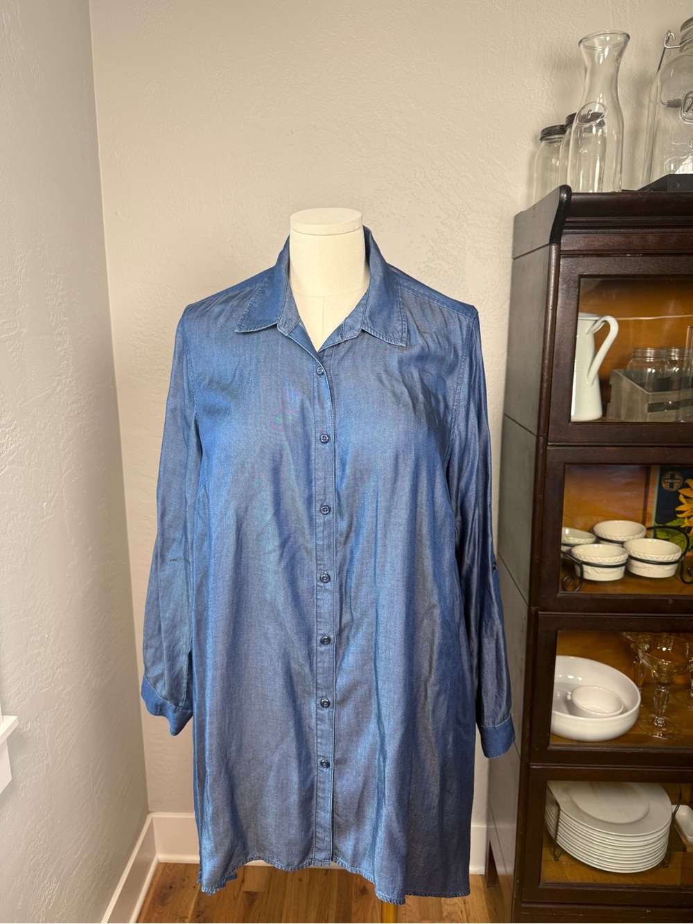 Zac & Rachel Blue Lyocell Chambray Button Down Tunic Shirt Plus Size 1X